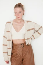 Trendyol Wide fit Ecru Soft Textured Striped Knitwear Cardigan