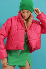 Trend Alaçatı Stili Damski Fuksja Wysoki Dekolt Z Podwójnymi Kieszeniami Elastyczny Talia Puffer Puffer Coat