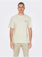 Cream Men's T-Shirt with Printed Back ONLY & SONS Jp - Men
