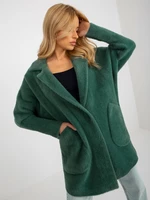 Dark green loose alpaca coat with pockets