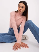 Light pink ribbed sweater with turtleneck