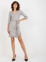 Women's asymmetrical short dress with fringe - gray