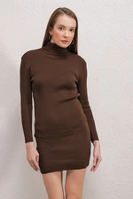Bigdart 15797 Turtleneck Knitwear Dress - Brown