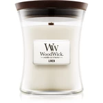 Woodwick Linen vonná sviečka s dreveným knotom 275 g