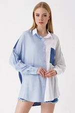 Bigdart 3904 Color Block Oversize Shirt - Blue