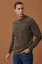 AC&Co / Altınyıldız Classics Men's Brown-beige Recycle Standard Fit Regular Cut Crew Neck Patterned Knitwear Sweater.