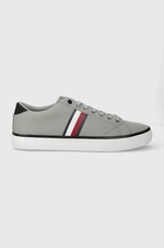 Tenisky Tommy Hilfiger TH HI VULC LOW STRIPES MESH pánske, šedá farba, FM0FM04946