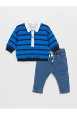 LC Waikiki Shirt Collar Long Sleeve Striped Baby Boy Sweatshirt and Pants 2-Pack