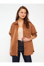 LC Waikiki Women's Long-Sleeve Straight Shirt Jacket with Snap Snap Fastener