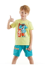 Denokids Surf Shark Boy Child Yellow T-shirt Blue Shorts Summer Suite