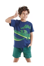 Mushi Dragon Boy Navy Blue T-shirt with Green Shorts Summer Suit