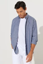 AC&Co / Altınyıldız Classics Men's Navy Blue Comfort Ft Relaxed Cut Button Collar Cotton Dobby Linen Shirt