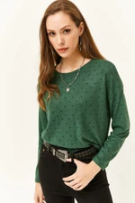 Olalook Women's Polka Dot Green Crew Neck Bat Soft-Texture Blouse