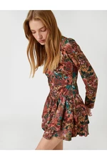 Koton Floral Winter Dress Long Sleeves Standing Collar Rims Patterned