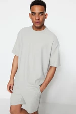 Trendyol Limited Edition Basic Gray Oversize/Wide Fit Textured Anti-Wrinkle Ottoman T-Shirt