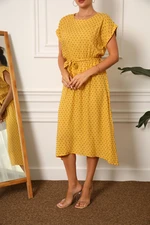 armonika Women's Mustard Pompoms Elastic Tie Waist Dress