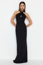 Trendyol Black Weave Long Evening Dress With Window/Cut Out Detail