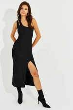 Cool & Sexy Women's Black One-Shoulder Slit Midi Dress
