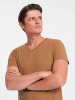 Ombre BASIC men's classic cotton T-shirt with a crew neckline - warm-brown