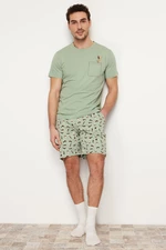 Trendyol Green Regular Fit Printed Knitted Shorts Pajamas Set