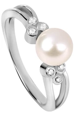 Silver Cat Stříbrný prsten se zirkony a perličkou SC312 60 mm