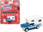 1977 Chevrolet Fleetside Pickup Truck with Camper Blue Metallic and Light Blue "Mini Metals" Series 1/87 (HO) Scale Model Car by Classic Metal Works
