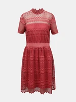 Pink lace dress with stand-up collar VILA Nelly - Women's