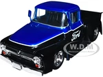 1956 Ford F-100 Pickup Truck Black and Blue Metallic with Ford Graphics "Just Trucks" Series 1/24 Diecast Model Car by Jada