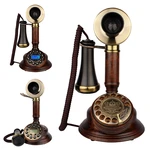 Solid Wood Antique Old Telephone Retro Home Fashion Creative Wired Fixed Phone Nostalgic Landline Digital Button And Rotary Dial