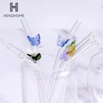 Reusable Butterfly Glass Drinking Straws With Cleaner Brush Drinkware Cocktails Tea Coffee Juice Eco Friendly Bar Party Supplies