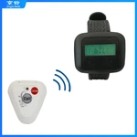   Wireless Pager System Restaurant  1 Wrist Watch Receiver +1 White Triangle Call Buttons For Church Coffee Shop