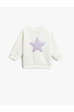 Koton Quilted Sweatshirt. Soft Textured Plush Star Applique Detailed Crew Neck.