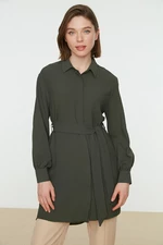 Trendyol Green Belted Hidden Pat Woven Shirt