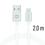 Datový kabel Swissten Textile USB / USB-C 2 M, silver