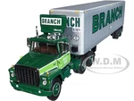 Ford LT-9000 Day Cab with Vintage 40 Dry Goods Tandem-Axle Trailer Green "Branch Motor Express" 1/64 Diecast Model by DCP/First Gear