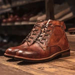 Men Breathable Soft Sole Vintage Round Toe Lace Up Casual Martin Boots