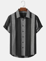 Mens Pinstriped Printed Block Designed Short Sleeve Shirts