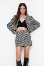 Trendyol Black Button Detailed Houndstooth Patterned Mini Woven Skirt