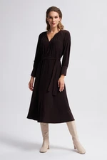 Gusto Long Dress With Pleated Collar - Brown