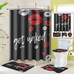 Red Funny Mouth Shower Curtain Rug Set Waterproof Bath Curtain Toilet Lid Cover Bath Mat Set