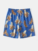 Men Banana Print Mid Length Beachwear Shorts