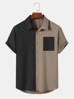 Mens Two Tone Patchwork Button Up Short Sleeve Shirts