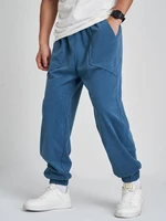 Mens Corduroy Solid Color Drawstring Waist Loose Cuffed Pants