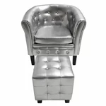 Tub Chair with Footrest Silver Faux Leather