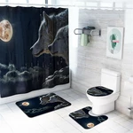4 Pcs Wolf Bathroom Bath Mat Set Rugs Toilet Lid Cover Shower Curtain Waterproof