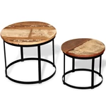 2 Piece Coffee Table Set Solid Reclaimed Wood Round 19.7"