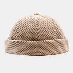 Men Cotton Knitted Solid Color British Vintage Brimless Beanie Landlord Cap Skull Cap