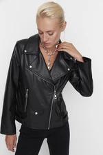 Trendyol Čierne oversized vrecko detailný kabát z motorkárskej bundy z umelej kože