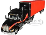 Peterbilt 579 with 72" Mid-Roof Sleeper and 53 Utility RollTarp Trailer Black and Red 1/64 Diecast Model by DCP/First Gear