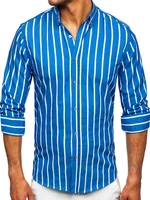 Modrá pánská pruhovaná košile s dlouhým rukávem Bolf 20730
